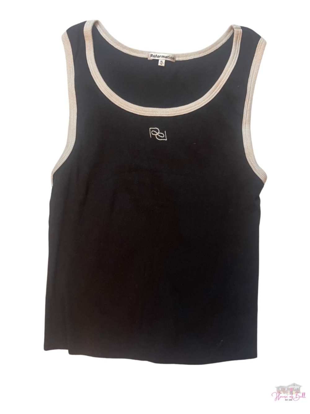 Reformation Black Ringer Tank Top Contrast Trim Embroidered Logo Ribbed XL